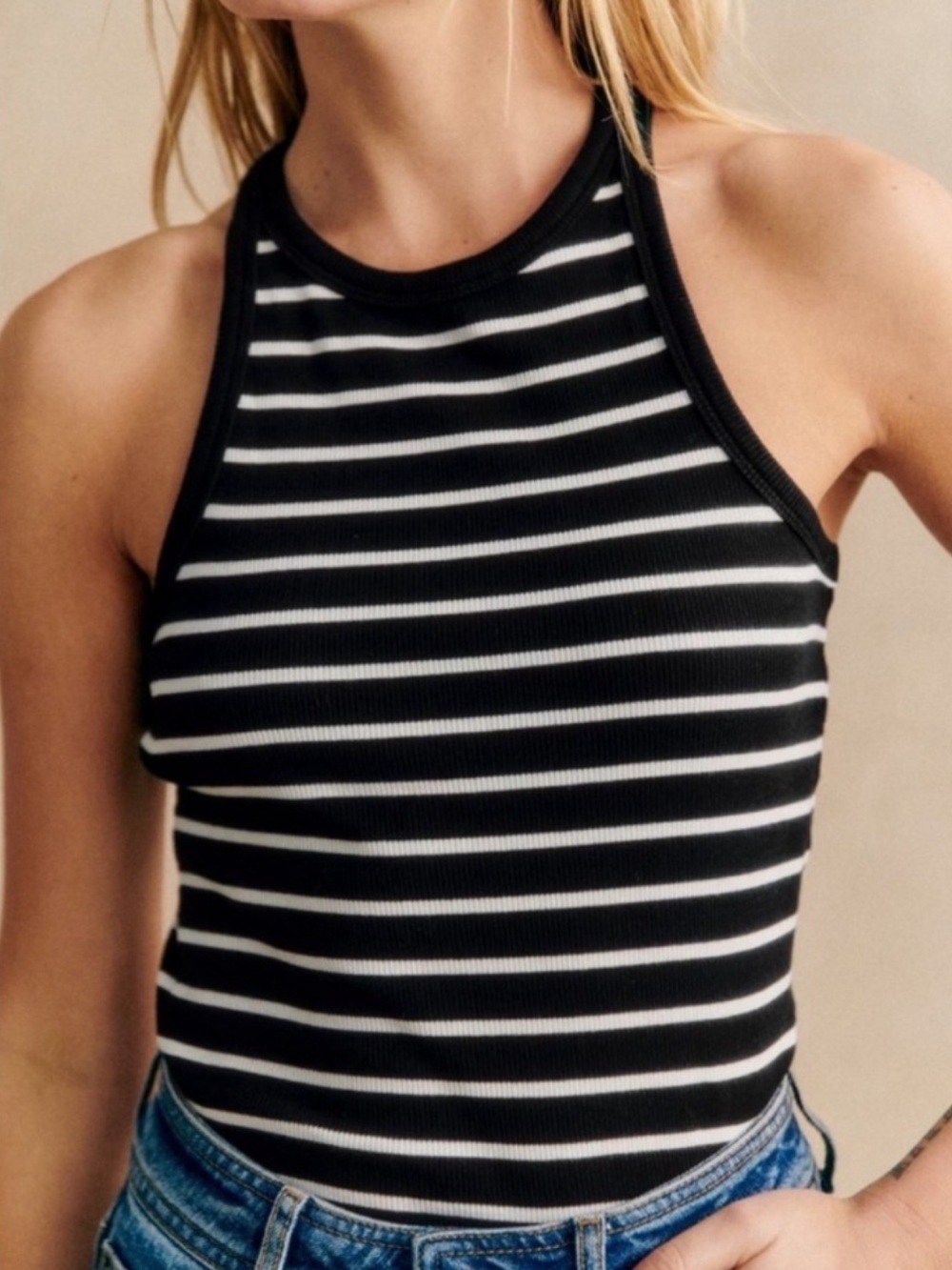 NWT Sezane Marcelo Tank Top Black/Ecru Stripes size Large